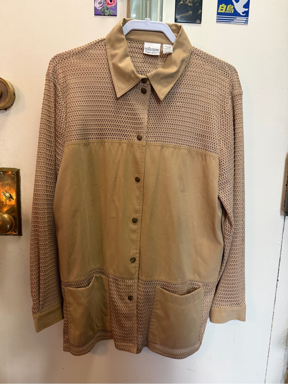 Reflections images of you Women's Lightweight Knit & Suede Panel Jacket in Tan